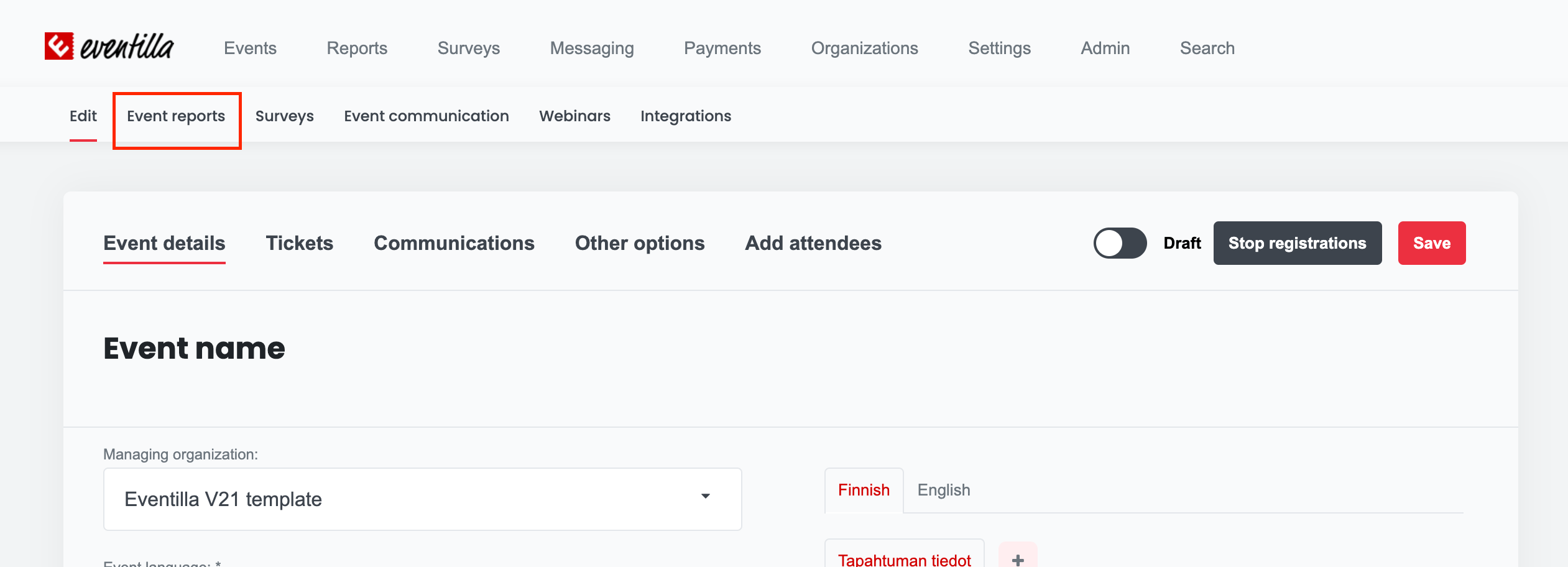 Event Reports Eventilla Support